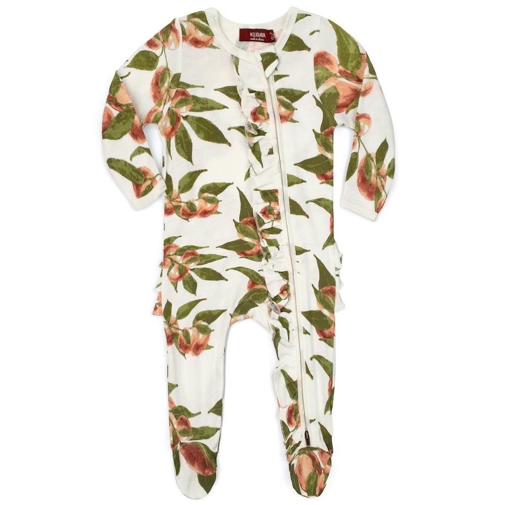 Milkbarn Kids Organic Ruffle Zipper Footed Romper Pj’s Peaches